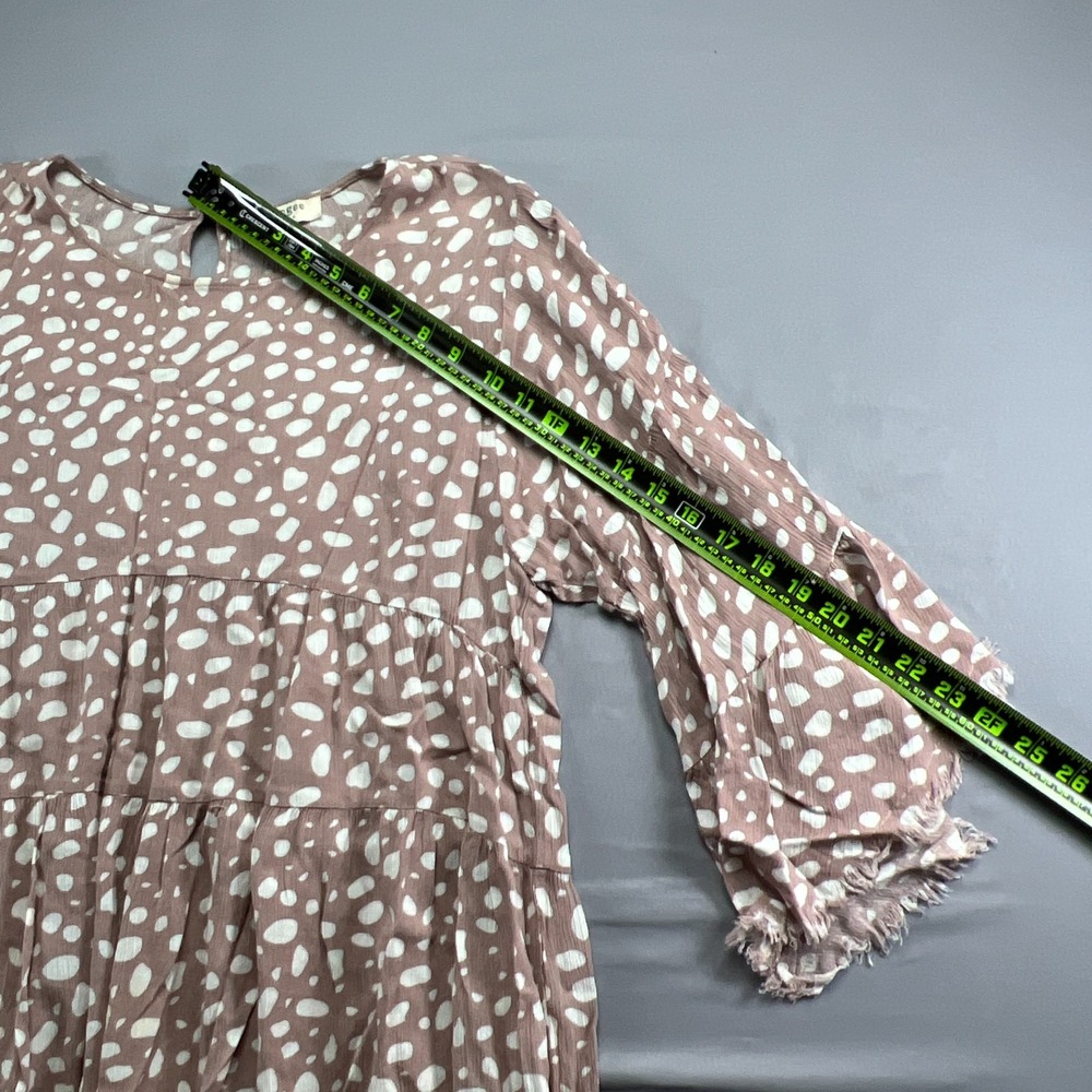 Umgee Shift Dress Womens Medium Dusty Pink White Organic Spot Print Frayed Trim - Picture 9 of 9